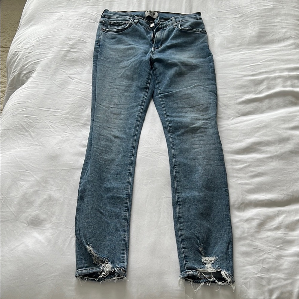 Agolde Blue Skinny Jeans with Distressed Details
